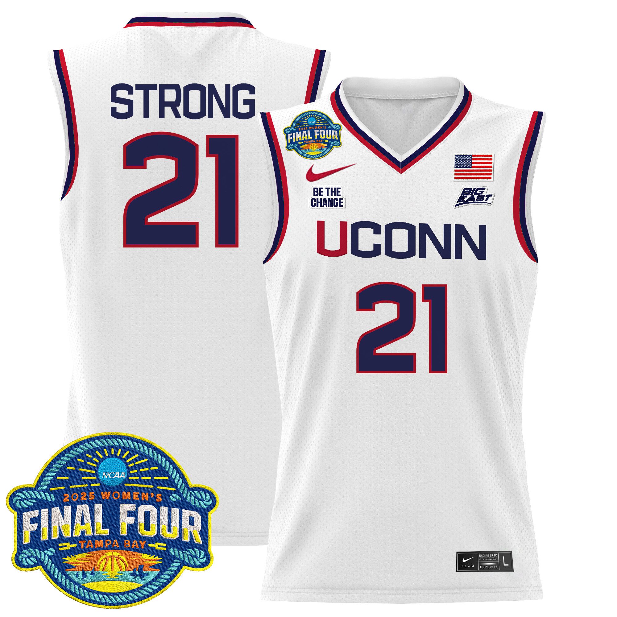 Men UConn Huskies #21 Strong White Nike 2025 Big Eat Final Four Patch Lightweight Basketball NCAA Jersey->more ncaa teams->NCAA Jersey